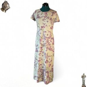 Vintage 90s floral purple and yellow maxi dress by Double Fault USA